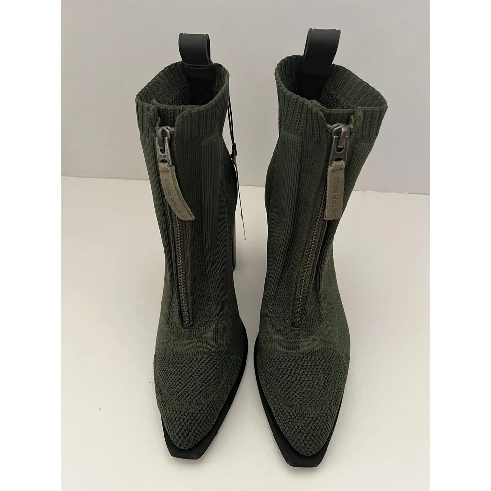 G-Star RAW Rackam Sock Boots Green Knit Front Zip Block Heel Ankle Boots NEW